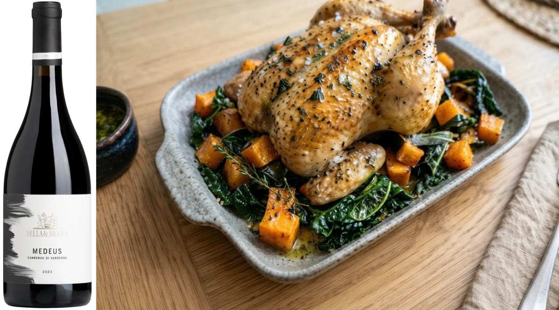 Roast Chicken with Squash, Cavolo Nero & Herb Butter