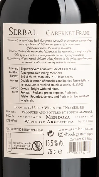 Serbal Cabernet Franc, Bodega Atamisque 2024 view 3