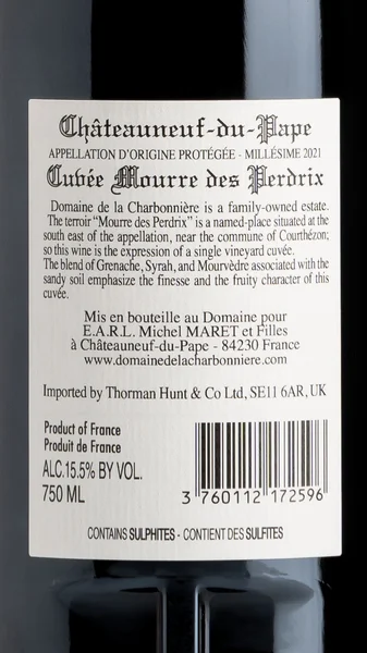 Châteauneuf-du-Pape 'Cuvée Mourre des Perdrix', Charbonniere 2021 view 3
