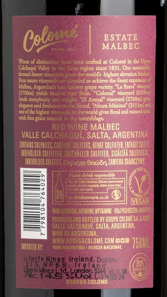 Colome Estate Malbec 2023 view 3