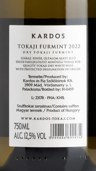 Kardos Dry Furmint, Tokaj 2022 view 3