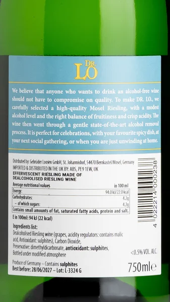 Dr Lo Alcohol Free Sparkling Riesling NV view 3