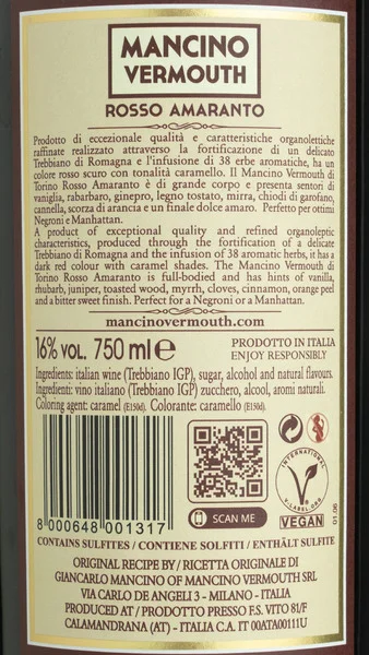 Mancino Rosso Amaranto Vermouth view 3