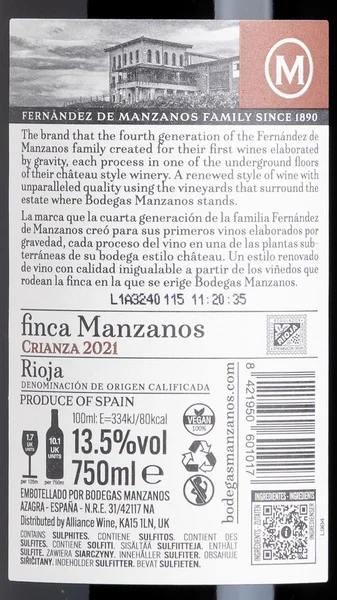 Finca Manzanos 1890 Crianza, Rioja 2023 view 3