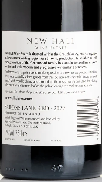 New Hall Wine Estate, Barons Lane Red 2022 view 3