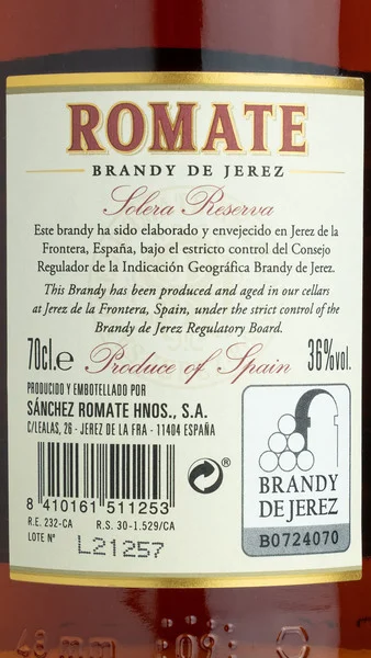 Romate Solera Reserva Brandy de Jerez view 3