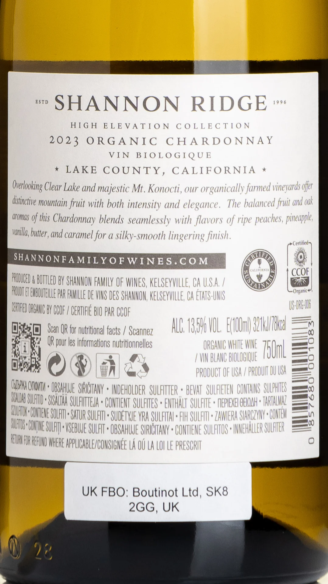 Shannon Ridge Chardonnay, Lake County 2023 view 3