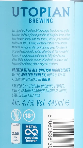 Utopian Brewing Premium Lager view 3